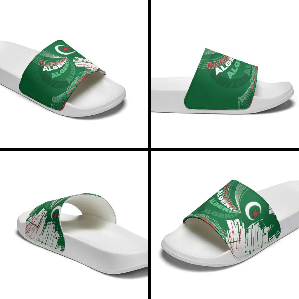 Algeria Football Slide Sandals Glitch Effect Desert Lines And Star Crescent