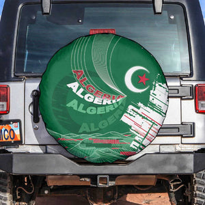 Algeria Football Spare Tire Cover Glitch Effect Desert Lines And Star Crescent
