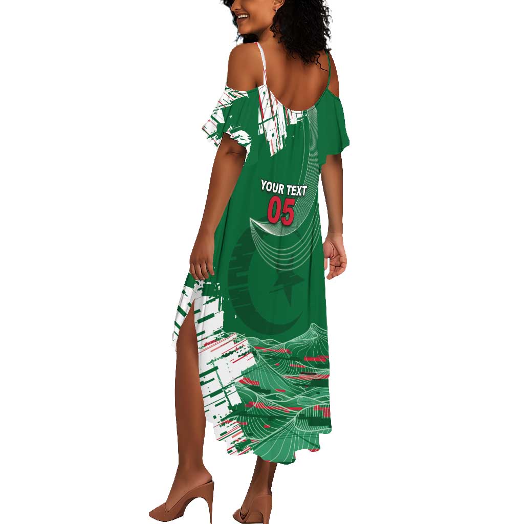 Custom Algeria Football Summer Maxi Dress Glitch Effect Desert Lines And Star Crescent