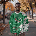 Custom Algeria Football Sweatshirt Glitch Effect Desert Lines And Star Crescent