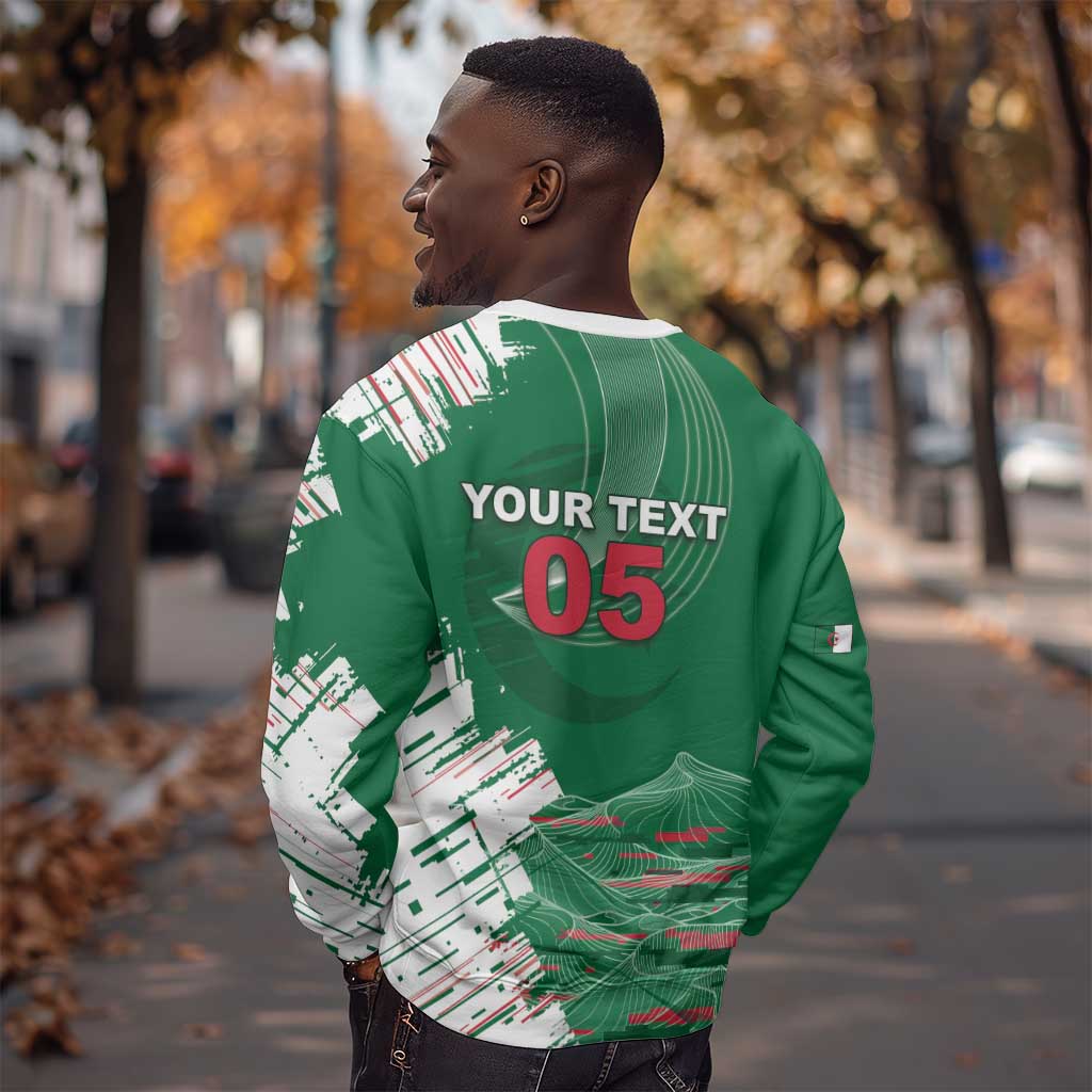 Custom Algeria Football Sweatshirt Glitch Effect Desert Lines And Star Crescent