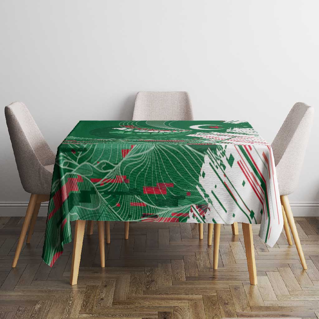 Algeria Football Tablecloth Glitch Effect Desert Lines And Star Crescent