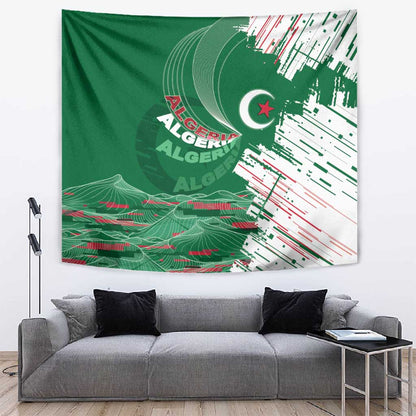 Algeria Football Tapestry Glitch Effect Desert Lines And Star Crescent