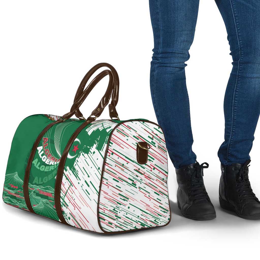 Algeria Football Travel Bag Glitch Effect Desert Lines And Star Crescent
