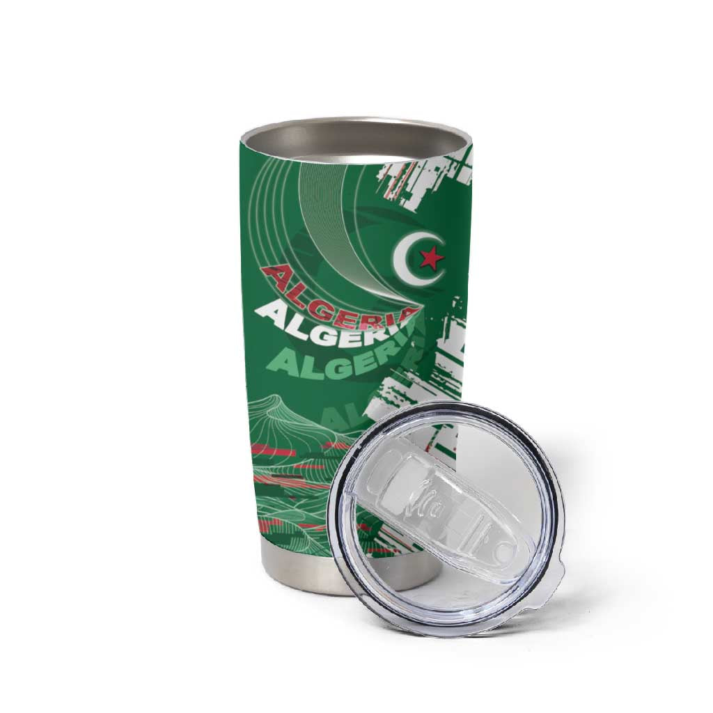 Custom Algeria Football Tumbler Cup Glitch Effect Desert Lines And Star Crescent