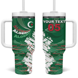 Custom Algeria Football Tumbler With Handle Glitch Effect Desert Lines And Star Crescent