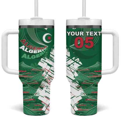 Custom Algeria Football Tumbler With Handle Glitch Effect Desert Lines And Star Crescent