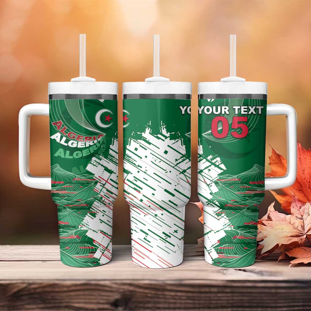 Custom Algeria Football Tumbler With Handle Glitch Effect Desert Lines And Star Crescent