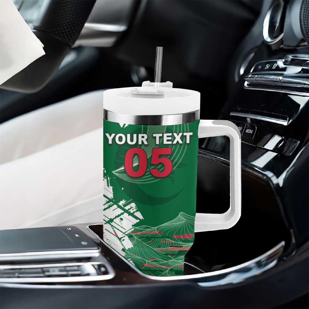 Custom Algeria Football Tumbler With Handle Glitch Effect Desert Lines And Star Crescent