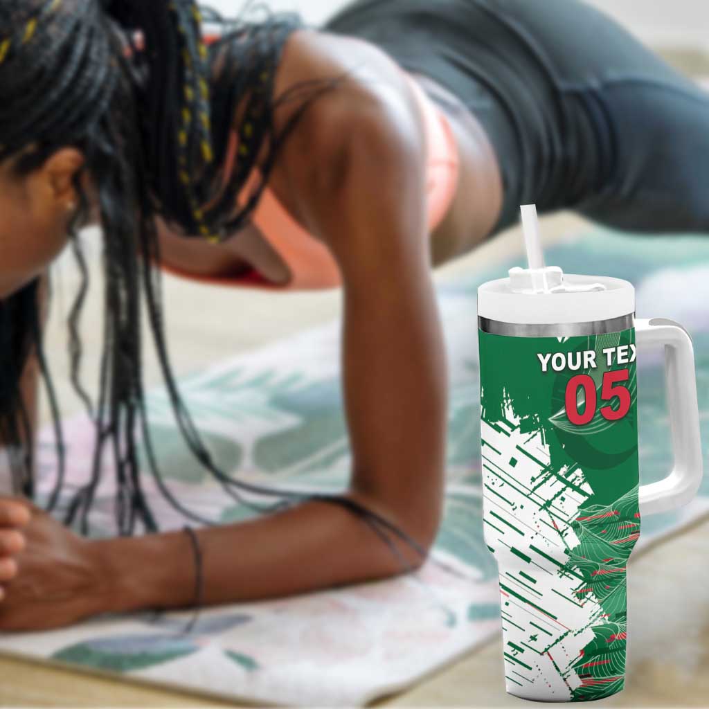 Custom Algeria Football Tumbler With Handle Glitch Effect Desert Lines And Star Crescent