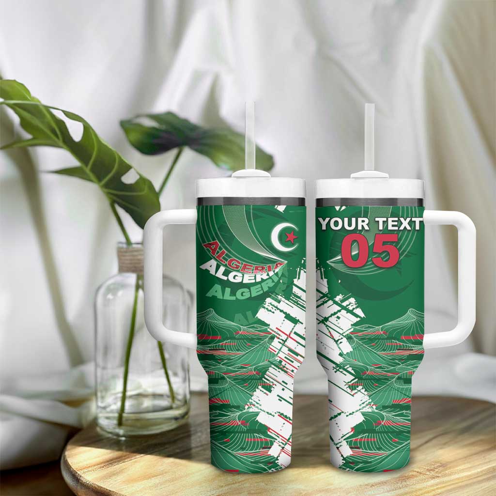 Custom Algeria Football Tumbler With Handle Glitch Effect Desert Lines And Star Crescent