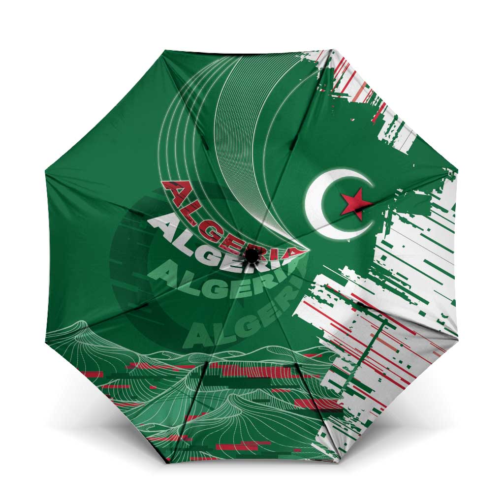 Algeria Football Umbrella Glitch Effect Desert Lines And Star Crescent