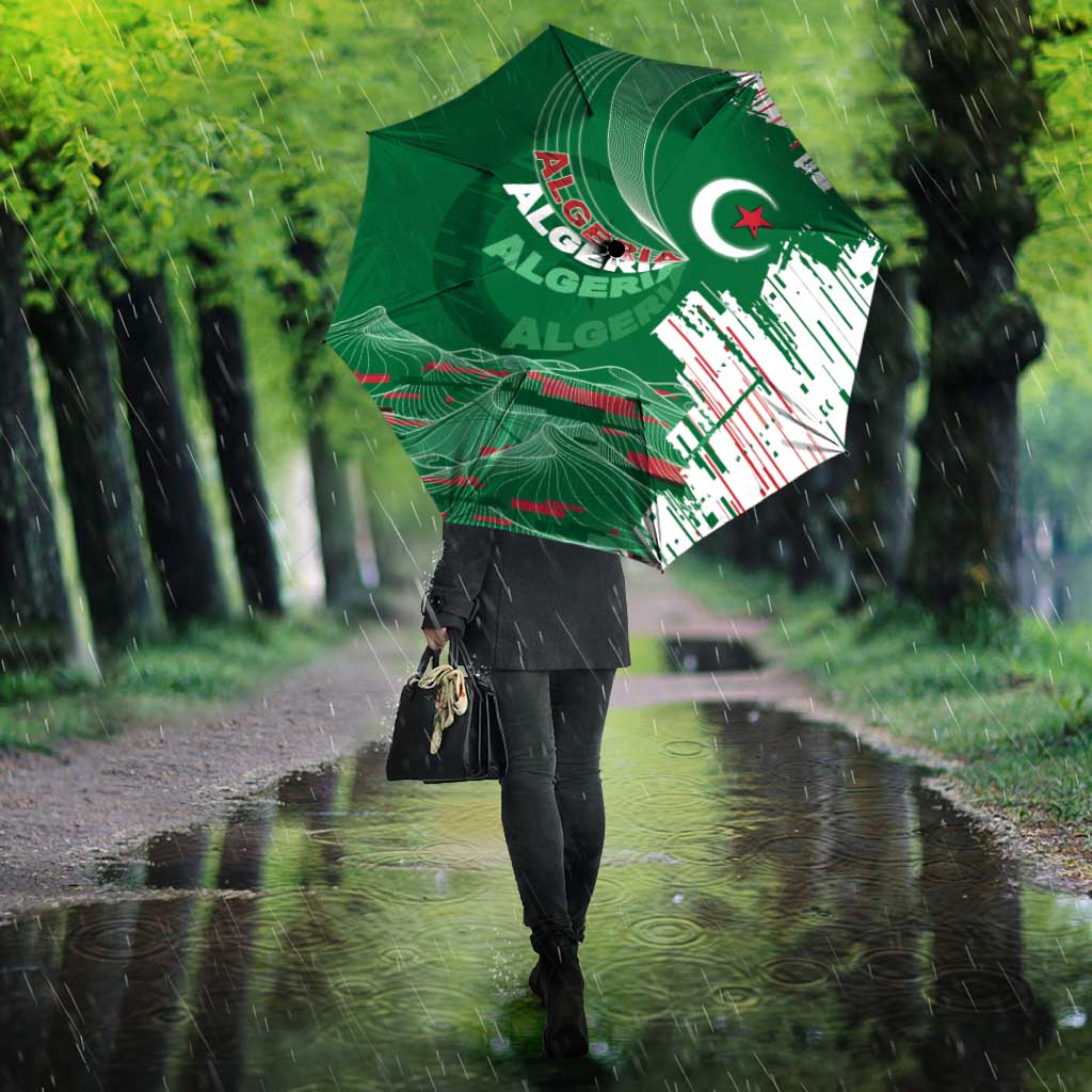 Algeria Football Umbrella Glitch Effect Desert Lines And Star Crescent