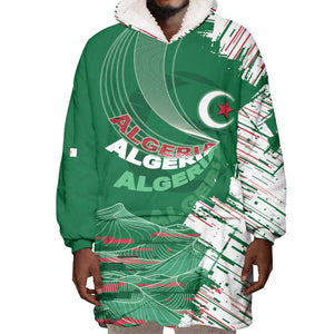 Custom Algeria Football Wearable Blanket Hoodie Glitch Effect Desert Lines And Star Crescent