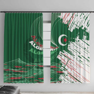 Algeria Football Window Curtain Glitch Effect Desert Lines And Star Crescent