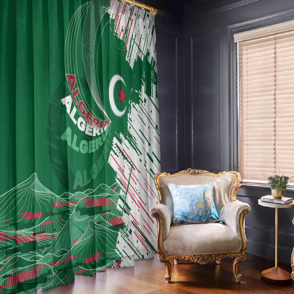 Algeria Football Window Curtain Glitch Effect Desert Lines And Star Crescent