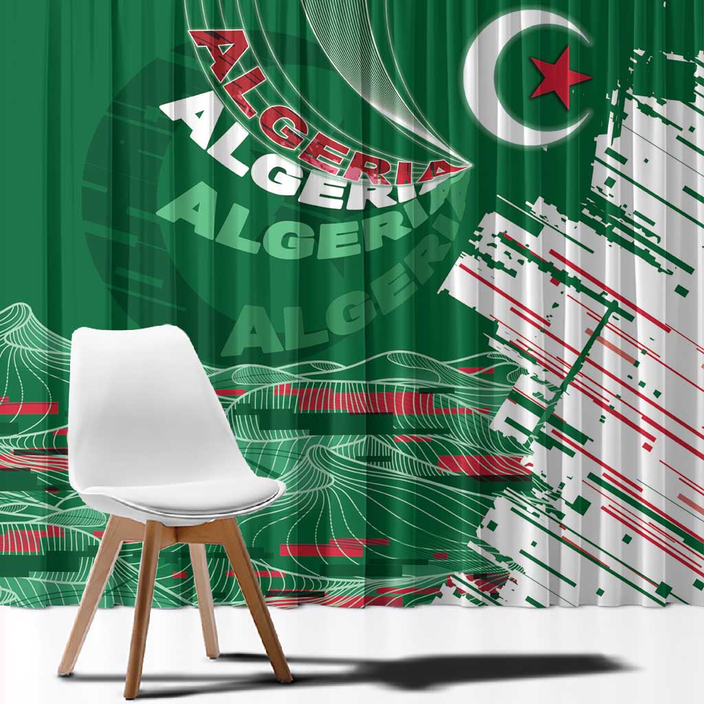 Algeria Football Window Curtain Glitch Effect Desert Lines And Star Crescent