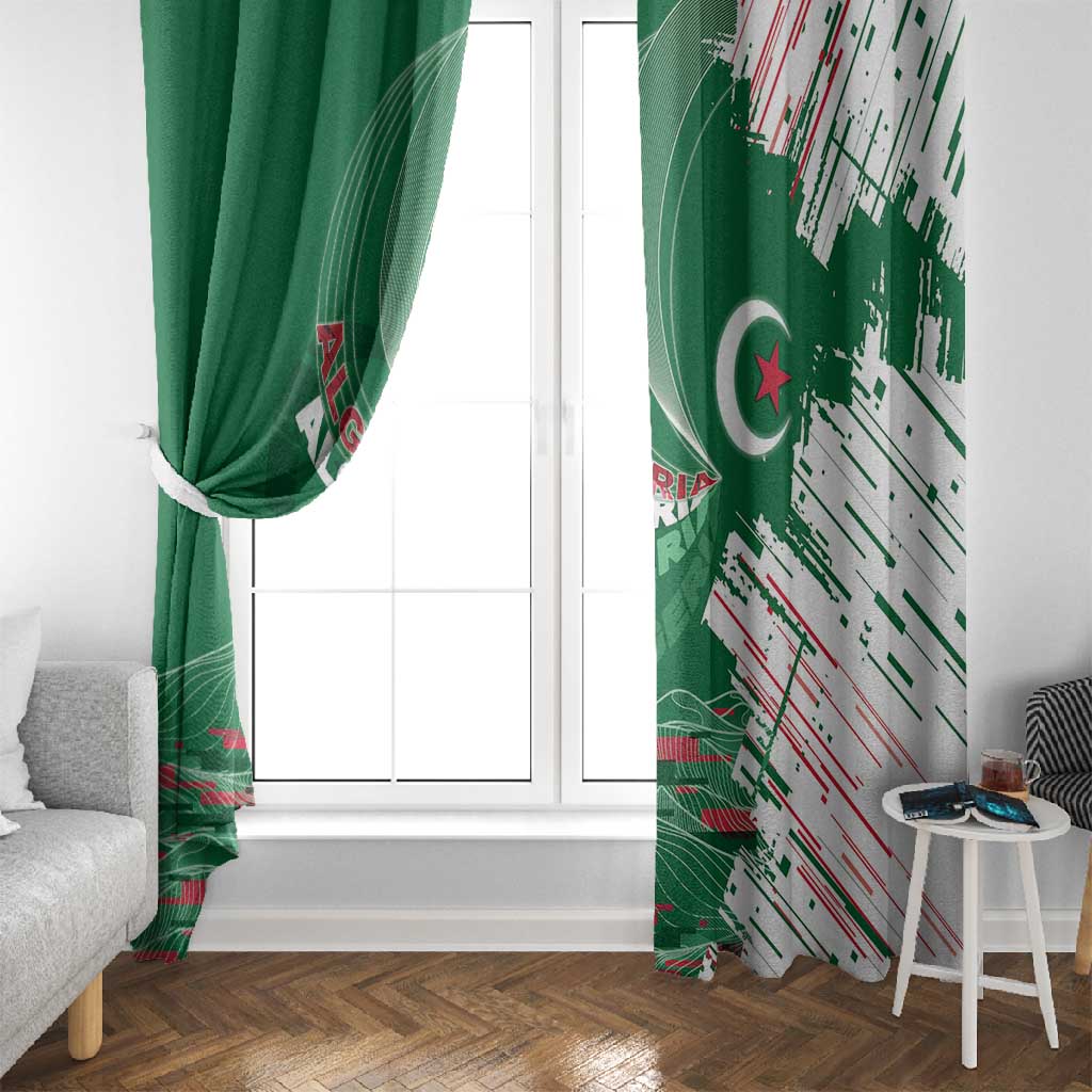Algeria Football Window Curtain Glitch Effect Desert Lines And Star Crescent