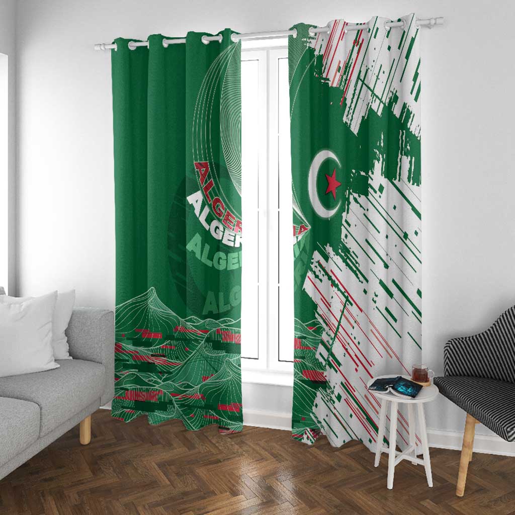 Algeria Football Window Curtain Glitch Effect Desert Lines And Star Crescent