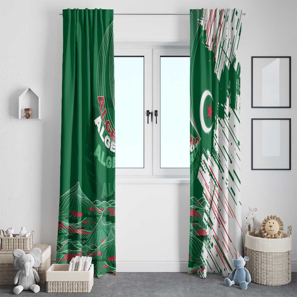 Algeria Football Window Curtain Glitch Effect Desert Lines And Star Crescent
