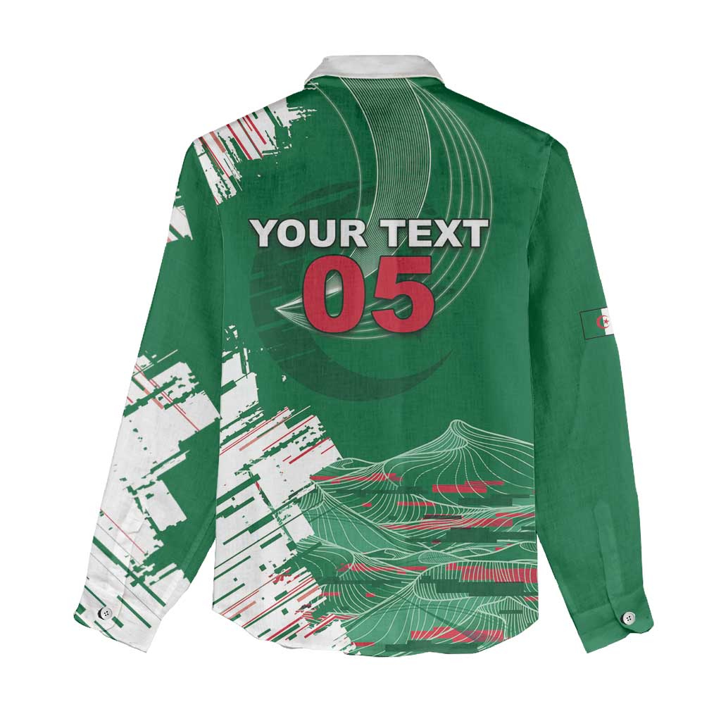 Custom Algeria Football Women Casual Shirt Glitch Effect Desert Lines And Star Crescent