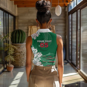 Custom Algeria Football Women Sleeveless Polo Shirt Glitch Effect Desert Lines And Star Crescent