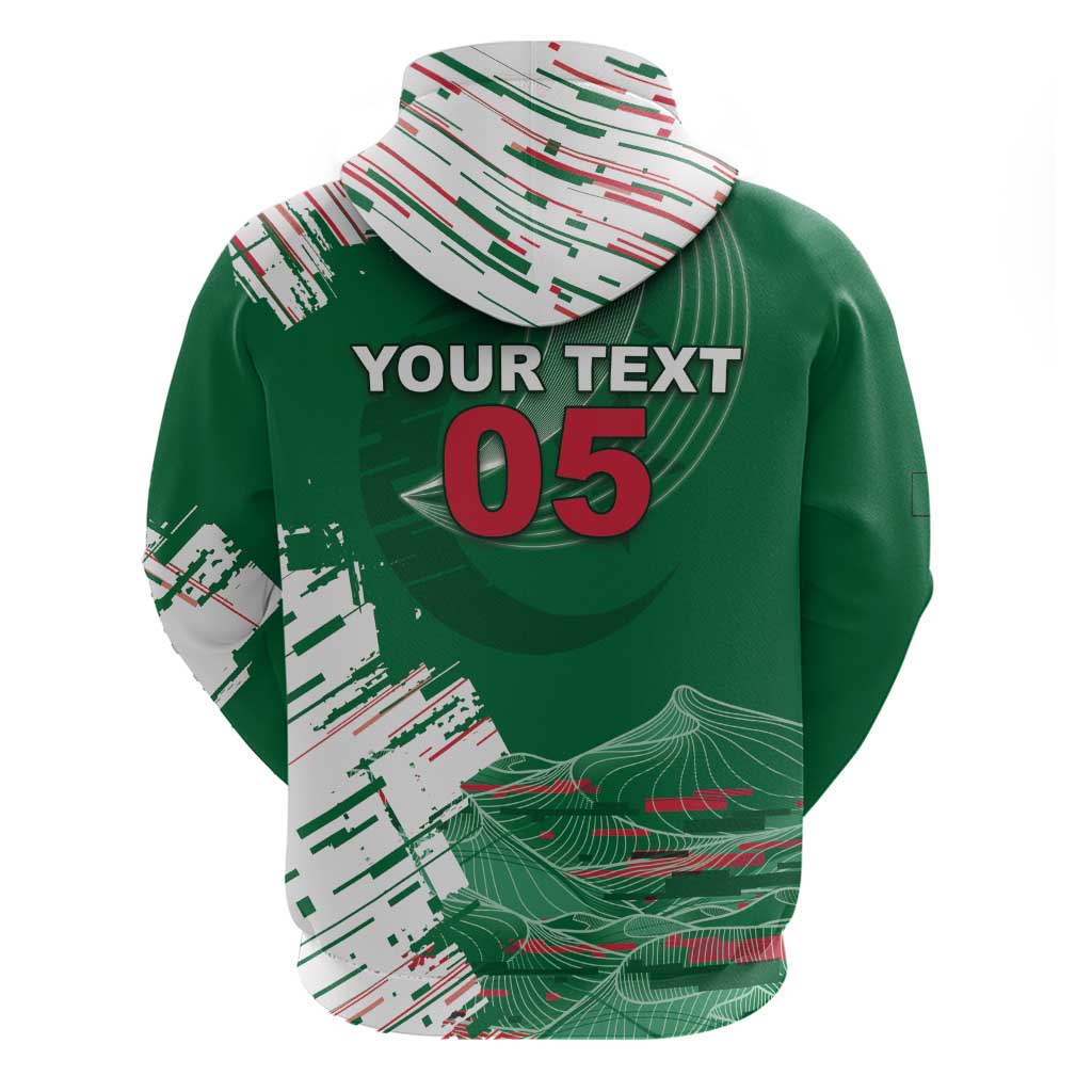 Custom Algeria Football Zip Hoodie Glitch Effect Desert Lines And Star Crescent