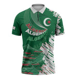 Custom Algeria Football Zipper Polo Shirt Glitch Effect Desert Lines And Star Crescent