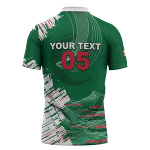 Custom Algeria Football Zipper Polo Shirt Glitch Effect Desert Lines And Star Crescent