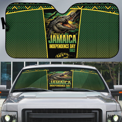 Jamaica Independence Day Auto Sun Shade Crocodile Broken Chain Freedom