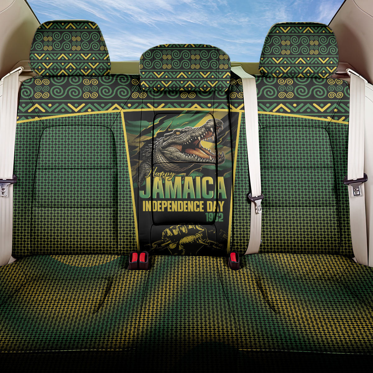 Jamaica Independence Day Back Car Seat Cover Crocodile Broken Chain Freedom
