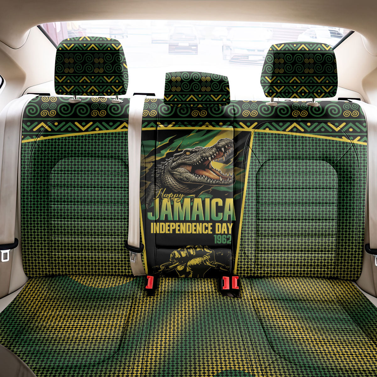 Jamaica Independence Day Back Car Seat Cover Crocodile Broken Chain Freedom