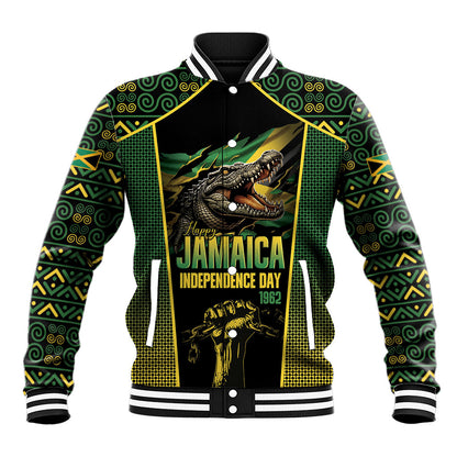 Jamaica Independence Day Baseball Jacket Crocodile Broken Chain Freedom