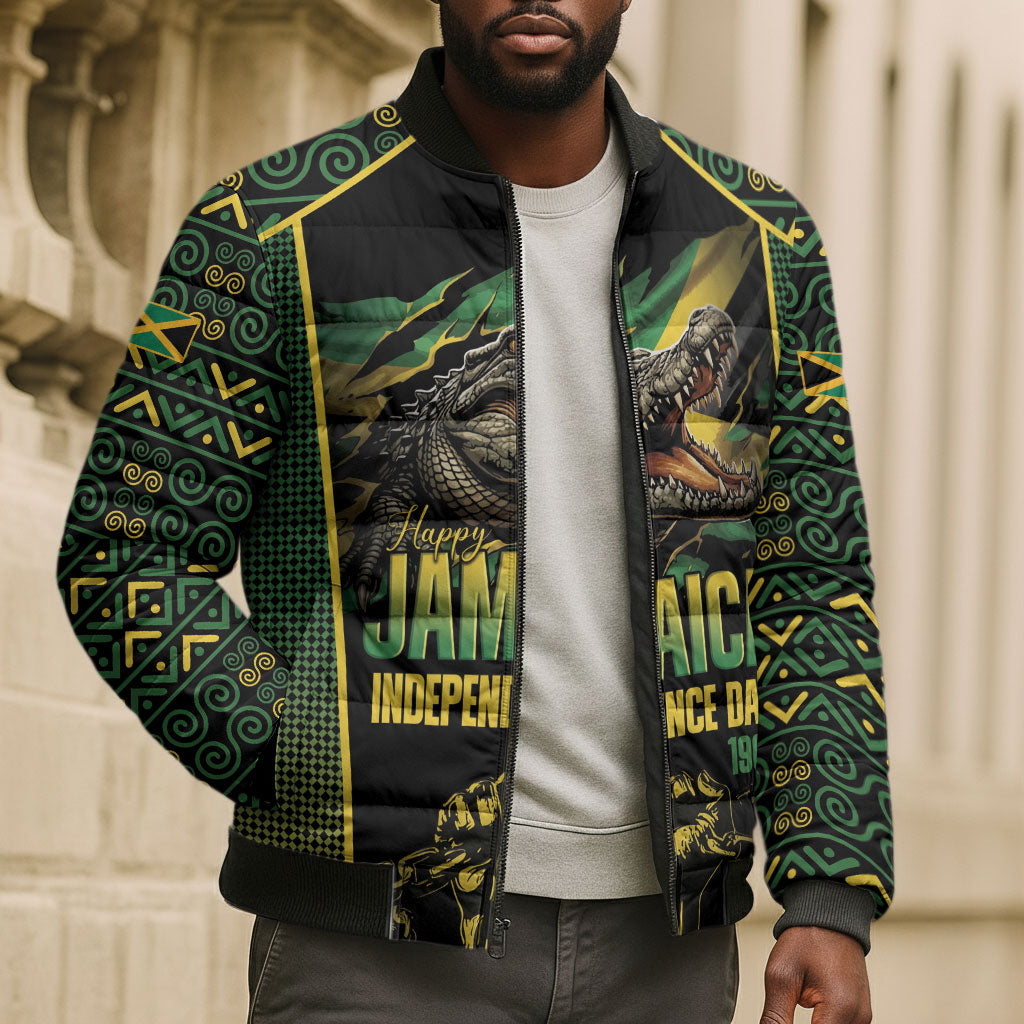 Jamaica Independence Day Bomber Puffer Jacket Crocodile Broken Chain Freedom
