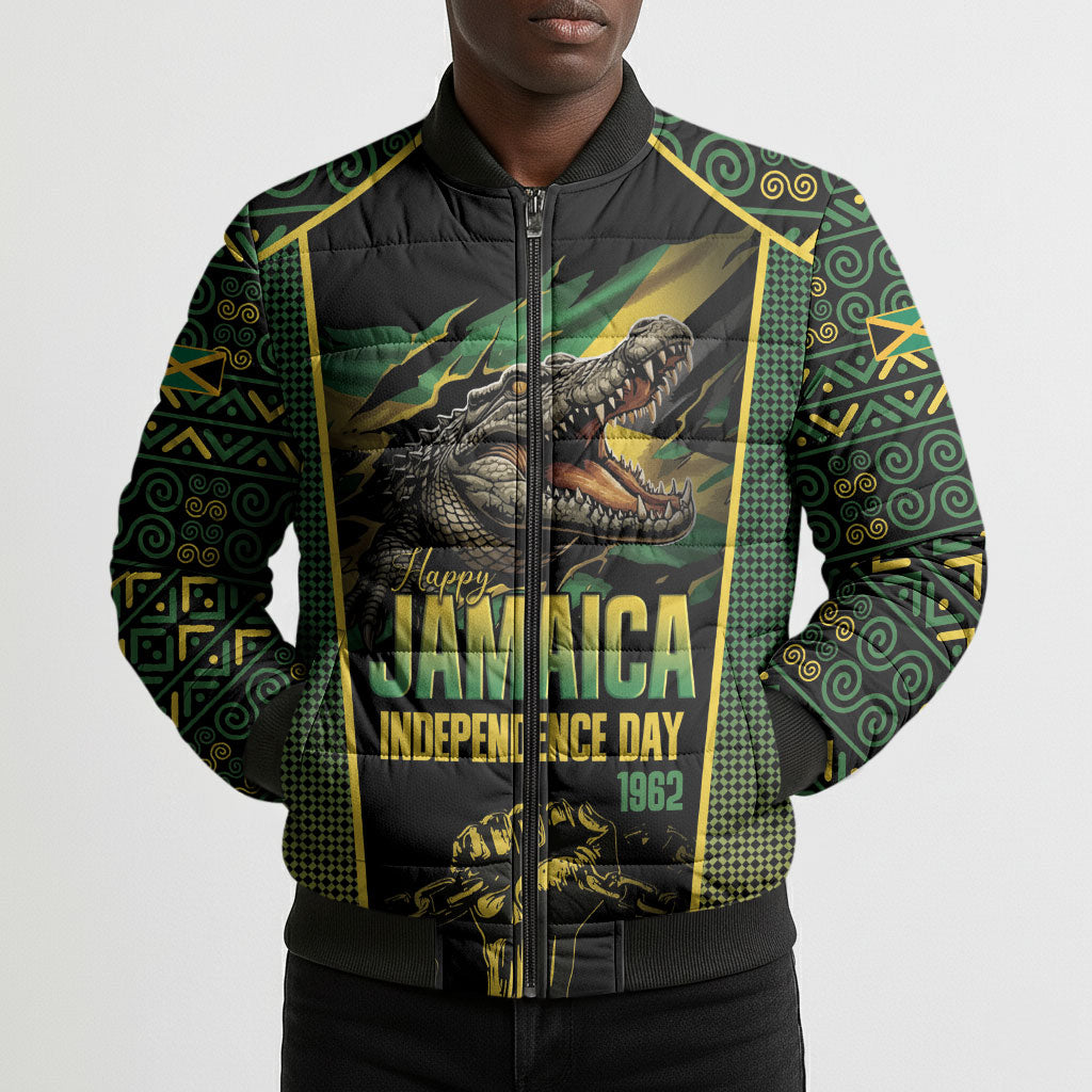 Jamaica Independence Day Bomber Puffer Jacket Crocodile Broken Chain Freedom