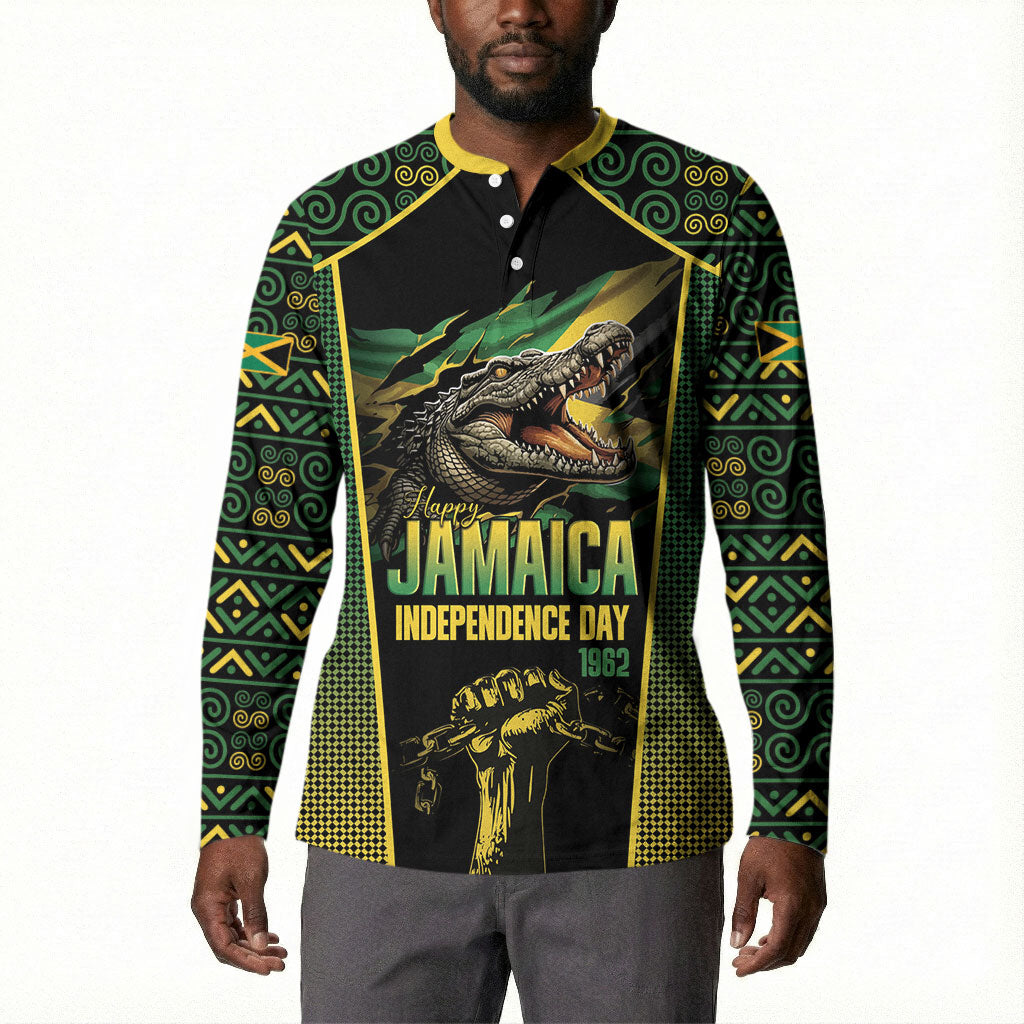 Jamaica Independence Day Button Sweatshirt Crocodile Broken Chain Freedom