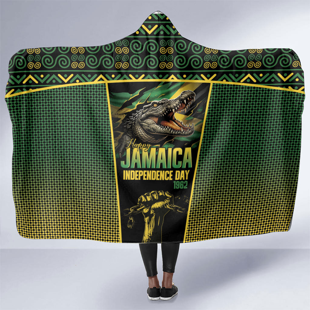 Jamaica Independence Day Hooded Blanket Crocodile Broken Chain Freedom