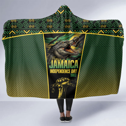 Jamaica Independence Day Hooded Blanket Crocodile Broken Chain Freedom