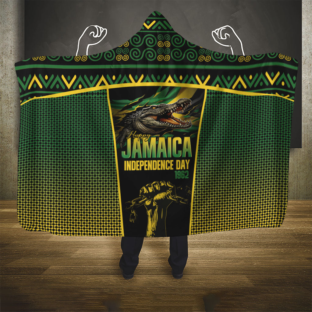 Jamaica Independence Day Hooded Blanket Crocodile Broken Chain Freedom