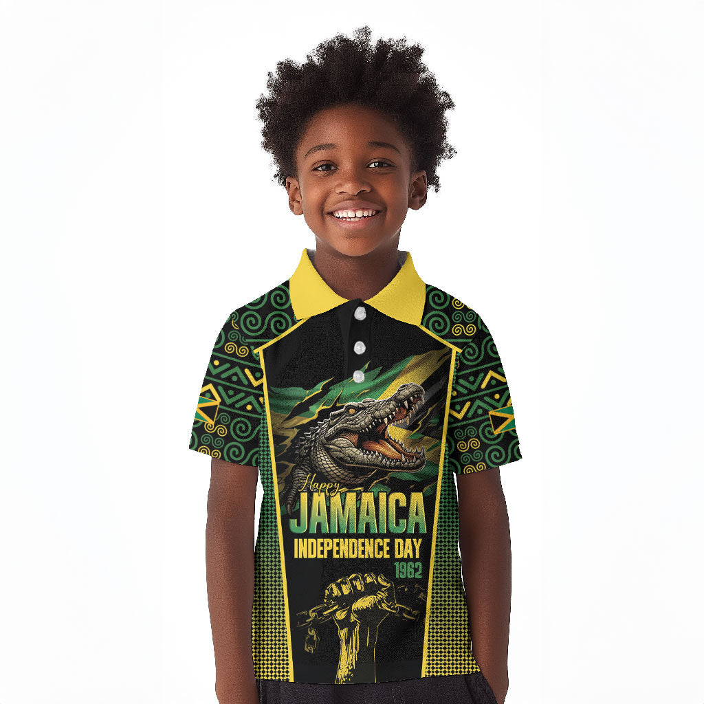 Jamaica Independence Day Kid Polo Shirt Crocodile Broken Chain Freedom