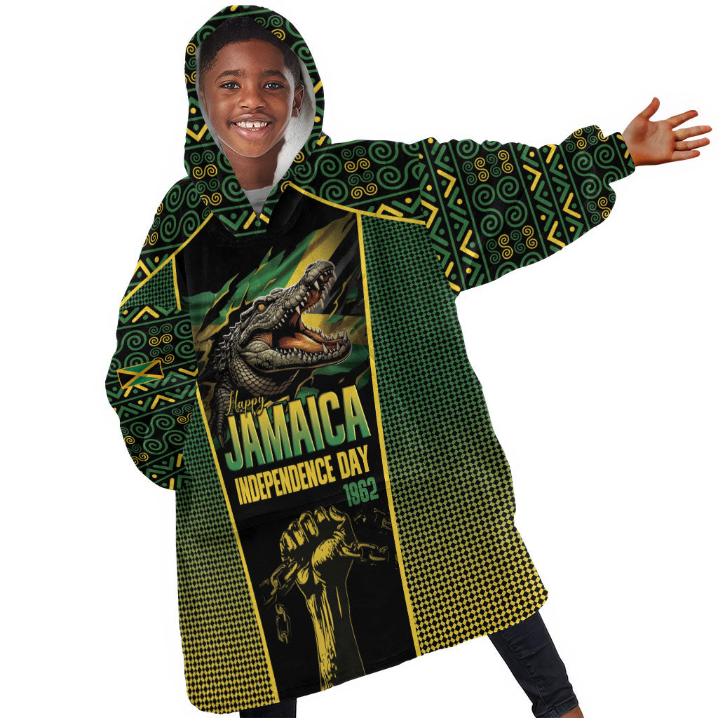 Jamaica Independence Day Kid Wearable Blanket Hoodie Crocodile Broken Chain Freedom