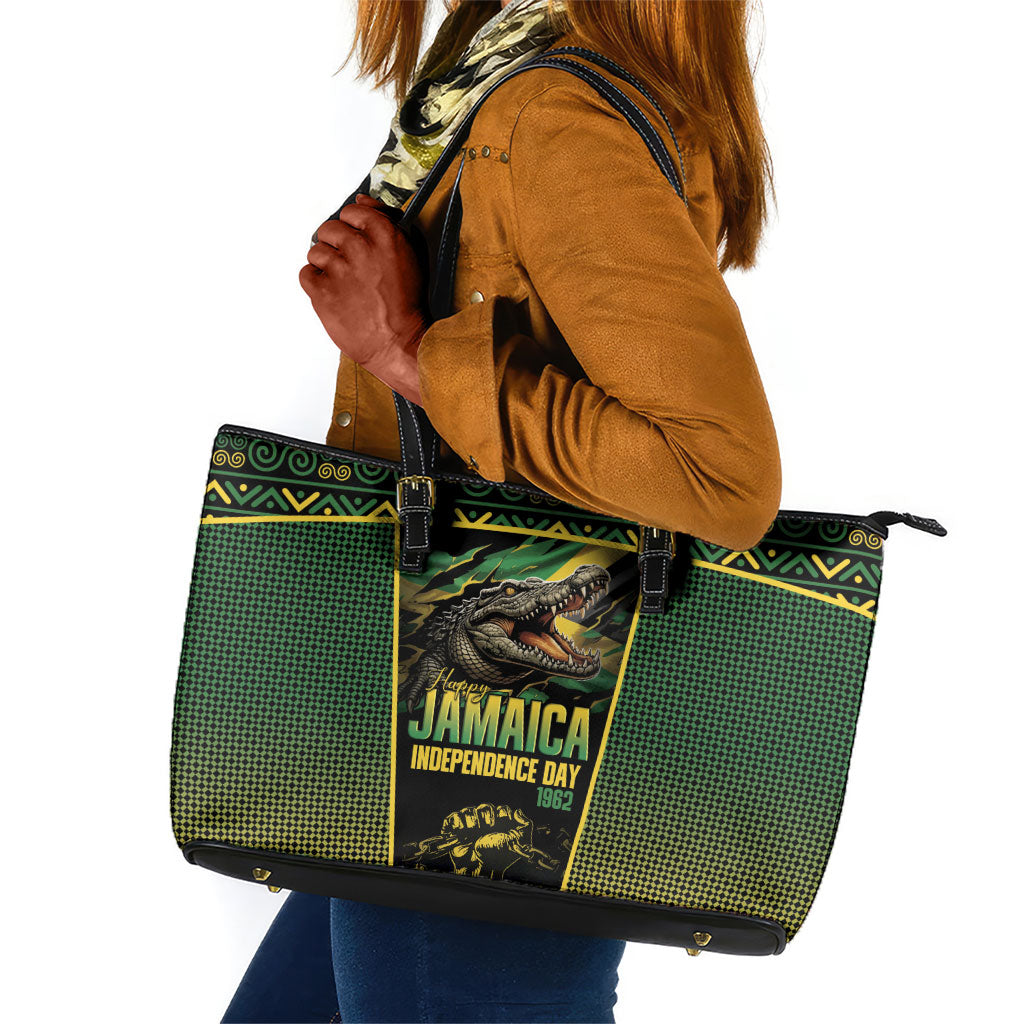 Jamaica Independence Day Leather Tote Bag Crocodile Broken Chain Freedom