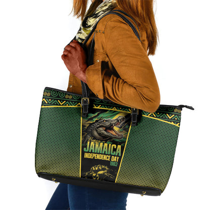 Jamaica Independence Day Leather Tote Bag Crocodile Broken Chain Freedom