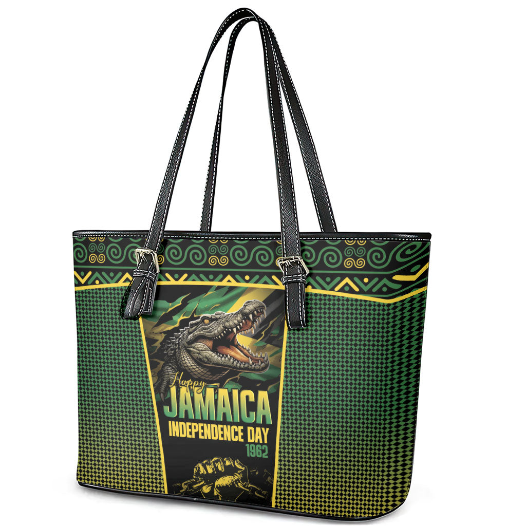 Jamaica Independence Day Leather Tote Bag Crocodile Broken Chain Freedom
