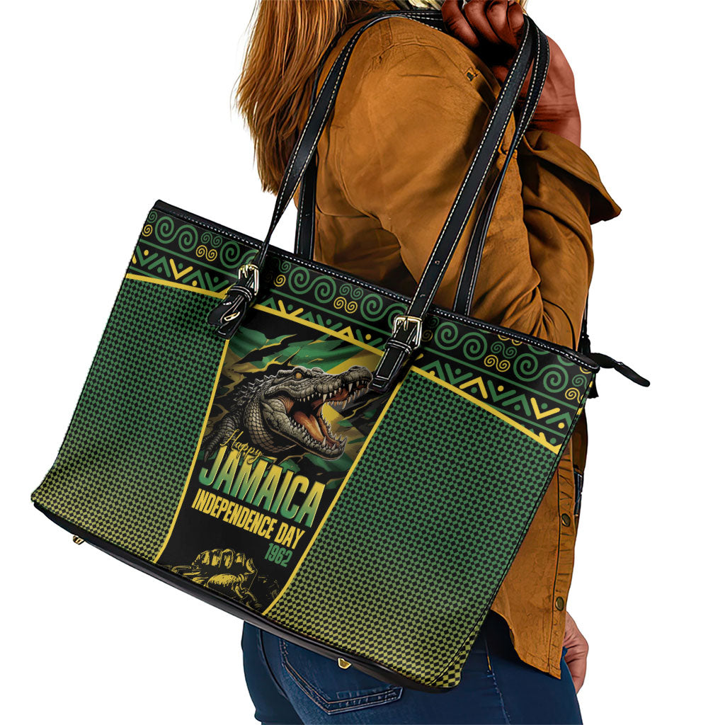 Jamaica Independence Day Leather Tote Bag Crocodile Broken Chain Freedom