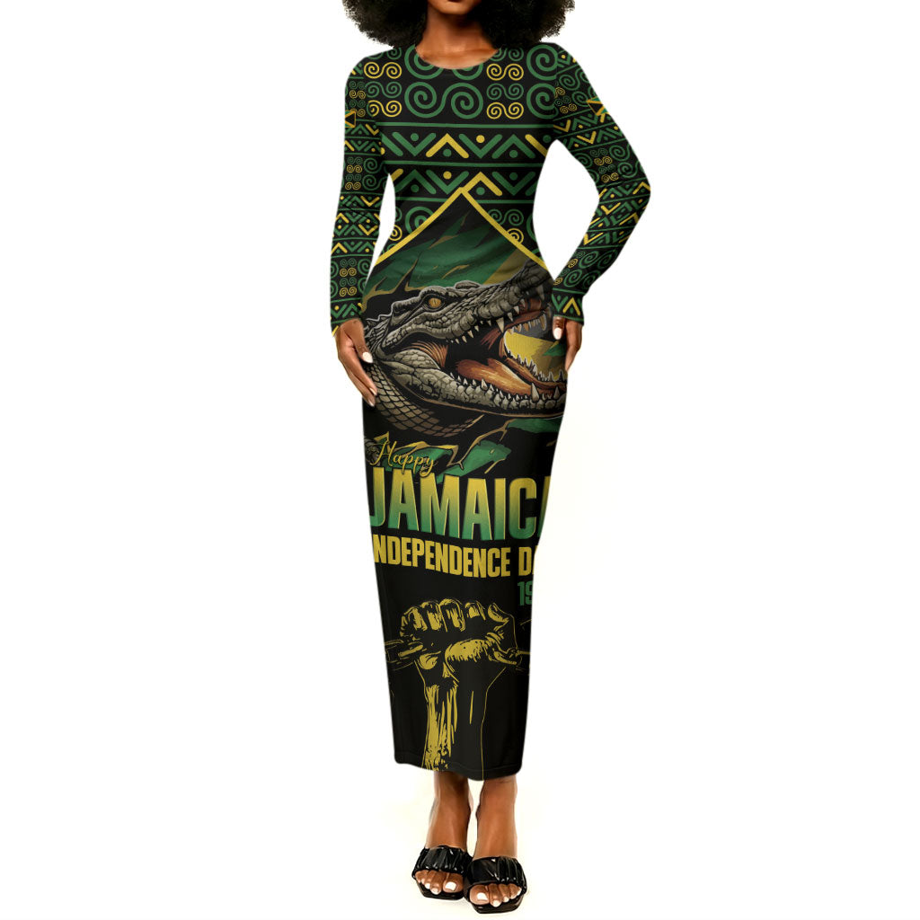 Jamaica Independence Day Long Sleeve Bodycon Dress Crocodile Broken Chain Freedom