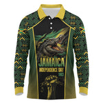 Jamaica Independence Day Long Sleeve Polo Shirt Crocodile Broken Chain Freedom
