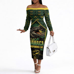 Jamaica Independence Day Off The Shoulder Long Sleeve Dress Crocodile Broken Chain Freedom