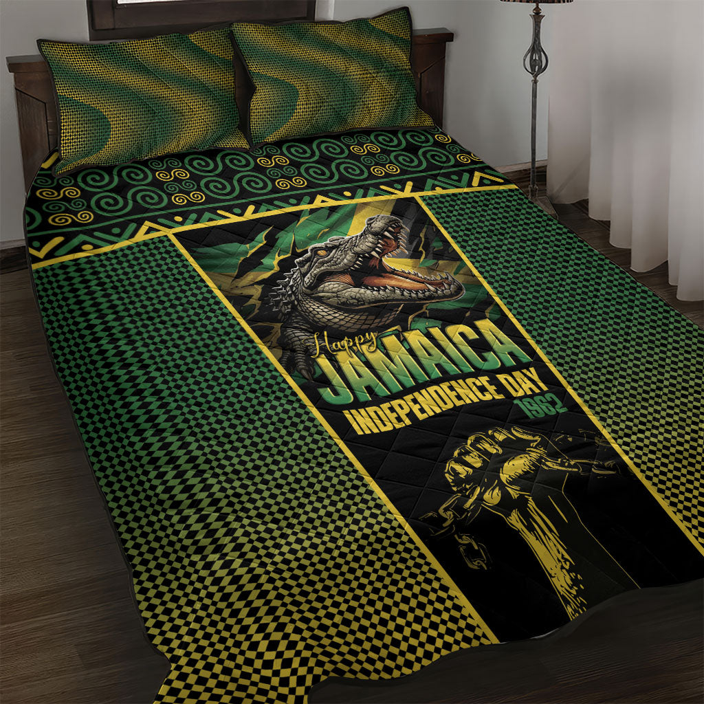 Jamaica Independence Day Quilt Bed Set Crocodile Broken Chain Freedom