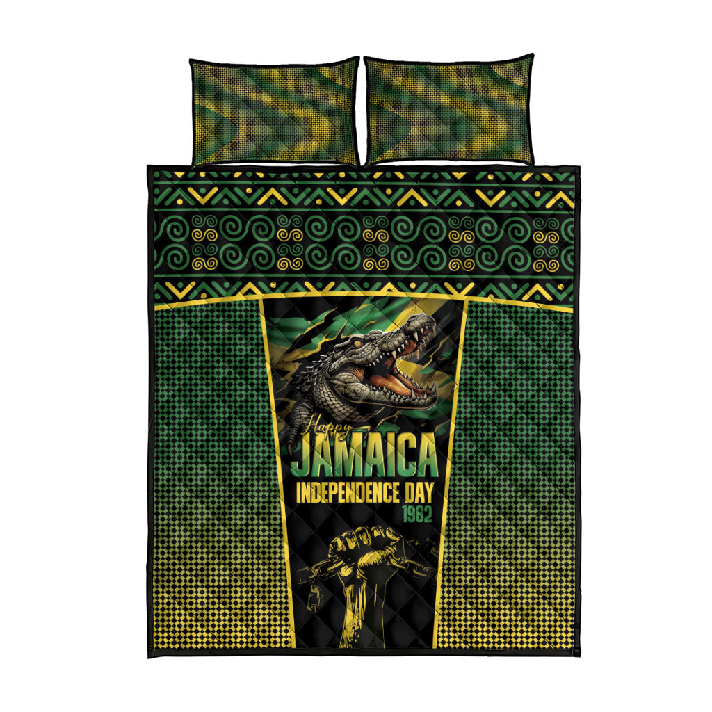 Jamaica Independence Day Quilt Bed Set Crocodile Broken Chain Freedom